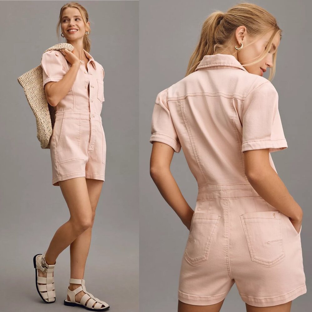 Pilcro Anthropologie Women’s Size 12 Pink Rose The Kit Utility Romper New - Picture 1 of 8
